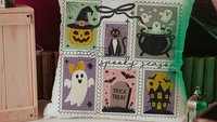 spooky cute Halloween coquette throw pillow covers 18 x 18, spooky season gift for her, boo basket stuffers for adults, black cat accent