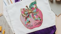 personalized watercolor apple tote bag for her, apple for teacher appreciation gifts for women, end of year gifts summer totes for teachers