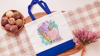 personalized pastel apple tote bag for school, back to school gifts for coworkers, first day of school gifts for teachers, watercolor pencil
