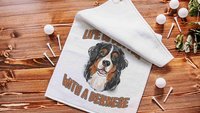 life is better with dogs golf towel Christmas gifts for golfers, golf stocking stuffers, Bernese mountain dog gift for him, golf bag towel