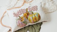 hello fall accent pillows for sofa, fall style gift, pink autumn decor, watercolor pumpkin fall decor best seller, fall host gift, sunflower