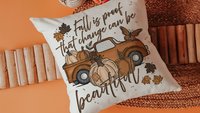 fall is proof that change is beautiful pumpkin truck decorative pillows for fall, autumn decor bedroom throw pillows for bed, fall host gift