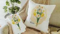 custom birth flower throw pillow for sofa, daffodil kitchen towel, March birthday gifts for women, plant mom gift, cottagecore room decor