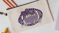 personalized purple seersucker makeup bag, purple school pride purple school supplies, seersucker football game day accessories, cheer squad