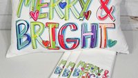 Merry and bright colorful Christmas pillow 