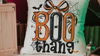 boo thang funny Halloween throw pillows for chair, boo basket stuffers for adults, Halloween coquette kitchen towels, spooky season gifts