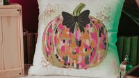 hot pink Halloween pumpkin throw pillows for couch, trendy pumpkin season jack o lantern coquette pillow cover 18 x 18, boo basket stuffers