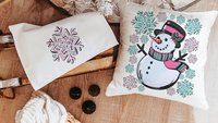 cute snowman throw pillow covers 18x18, pale pink snowflake kitchen towels, girly Christmas gifts for adult daughter, aqua Christmas decor