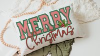 seersucker Christmas lumbar pillows for chair, secret Santa gifts for work, trendy decorative throw pillows for couch, preppy Christmas