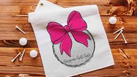 personalized hot pink golf coquette golf towel with name, cute golf Christmas gifts for golfers, girls golf team end of season gift, golfing