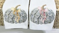 oyster shell pumpkin hand towel guest bathroom decor, nautical pumpkins autumn kitchen towels, fall coastal decor, Thanksgiving hosting gift