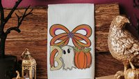boo Halloween throw pillows for chair, boo basket gifts for her, cute ghost Halloween kitchen towels, spooky season gifts, fall host gift