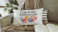 where the wildflowers grow lumbar throw pillows for couch red poppy decorative pillows for girls, cute housewarming gifts for daughter, blue