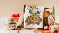 hello fall kitchen towels, fall host gift, sunflower kitchen decor, autumn kitchen hand towels, fall style gift, sunflower gifts for friend