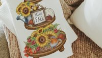 hello fall kitchen towels, fall host gift, sunflower kitchen decor, autumn kitchen hand towels, fall style gift, sunflower gifts for friend