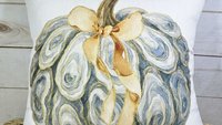 oyster shell pumpkin throw pillows for living room, Thanksgiving hosting gift, fall coastal cottage patio pillow cover 18 x 18, Cape Cod