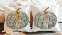 oyster shell pumpkin accent pillows for chair, Thanksgiving hosting gift, nautical pumpkins autumn kitchen hand towels, fall coastal kitchen