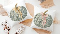 oyster shell pumpkin accent pillows for chair, Thanksgiving hosting gift, nautical pumpkins autumn kitchen hand towels, fall coastal kitchen