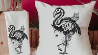 flamingo skeleton throw pillows for living room, spooky cute Halloween kitchen towels home essentials, flamingo gifts for women, beachy