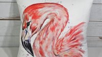 watercolor flamingo throw pillow for bed cute coastal gifts for beach lovers, flamingo gifts for women, flamingo gifts for her, coastal