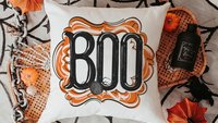 boo Halloween throw pillows for chair, boo basket gifts for her, cute spider Halloween kitchen towels, spooky season gifts, fall host gift