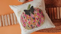 hot pink Halloween pumpkin throw pillows for couch, trendy pumpkin season jack o lantern coquette pillow cover 18 x 18, boo basket stuffers