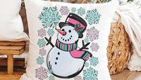 cute snowman throw pillow covers 18x18, pale pink snowflake kitchen towels, girly Christmas gifts for adult daughter, aqua Christmas decor