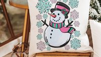 cute snowman throw pillow covers 18x18, pale pink snowflake kitchen towels, girly Christmas gifts for adult daughter, aqua Christmas decor