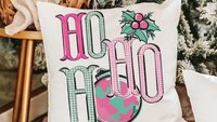 ho ho ho turquoise Christmas throw pillow covers 18x18, bright pink Christmas kitchen towels, girly Christmas gifts for adult daughter, best