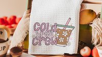cold brew crew coffee kitchen towels for friends, iced coffee lover coffee bar decor, coffee Christmas gifts for coworkers, coffee gifts for