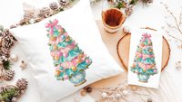 pastel Christmas tree throw pillows for couch pink grandmillenial Christmas kitchen towels for winter, holiday hosting decor home decor gift
