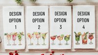 Christmas cocktail kitchen towels for Christmas bar accessories for home bar, holiday hosting decor home decor gift for couple, Xmas hand