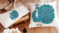 turquoise peacock throw pillow for women apartment decor for girls, teal peacock kitchen towels for friends, cute peacock gifts, dorm decor