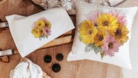 yellow daisy throw pillow for bed light pink daisy bathroom accessories, daisy gifts for women, floral kitchen towel for Mom, birth flower