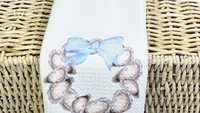 beach coquette hand towels for bathroom, oyster shell decor, Cape Cod hostess gifts for women, coastal cottage kitchen towels for mom, best