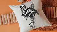 flamingo skeleton throw pillows for living room, spooky cute Halloween kitchen towels home essentials, flamingo gifts for women, beachy