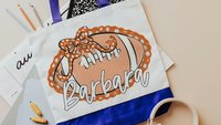 personalized orange seersucker football tote bag for cheer squad gifts, orange school spirit bag with name, Christmas gifts for cheerleaders