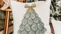 oyster shell Christmas tree decorative pillows for couch, coastal Christmas decor, nautical Christmas tree throw pillow covers 18 x 18, best