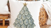oyster shell Christmas tree tea towel for bathroom, coastal Christmas kitchen towel for women, nautical housewarming gifts for her, holiday