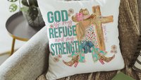 God is my refuge Bible verse decorative pillows for girls, Psalm 46:1 country Christian throw pillow covers 18 x 18, faith based nursery