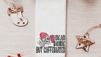 dead inside but caffeinated funny kitchen towels women gifts, coffee bar decor, sarcastic gifts for coworkers, coffee addict hand towels for