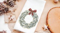 oyster shell Christmas wreath xmas kitchen hand towels coastal Christmas kitchen towel for winter, holiday hosting decor home decor gift
