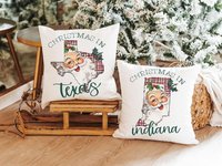 Santa throw pillows for couch, Indiana decor, holiday hosting decor home decor gift, Indiana Christmas gifts for neighbors, Santa Claus hand