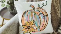 watercolor pumpkin pillow for sofa, boho pumpkin kitchen towels, fall decorations for home farmhouse pillow, Thanksgiving decor, best seller