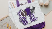 Purple football tote bag 