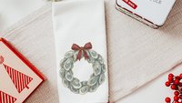 oyster shell Christmas tree kitchen towels for winter, oyster Christmas home decor gifts for Mom, oyster shell Christmas wreath hand towels