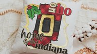 ho ho ho Indiana Christmas throw pillows for sofa, custom state Christmas decor for living room, Indiana gifts, Christmas gifts for neighbor