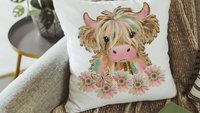 highland cow throw pillows for couch pink cow decor for bedroom, cute cow Christmas gifts for little girls, shaggy cow nursery decor girl