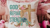 God is my refuge Bible verse decorative pillows for girls, Psalm 46:1 country Christian throw pillow covers 18 x 18, faith based nursery