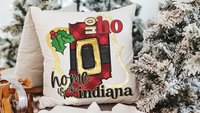 ho ho ho Indiana Christmas throw pillows for sofa, custom state Christmas decor for living room, Indiana gifts, Christmas gifts for neighbor